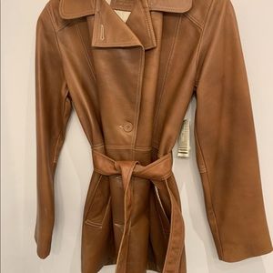New with the tag leather belted jacket color camel size  medium